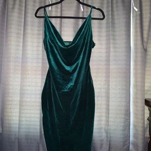 Emerald green velvet midi dress